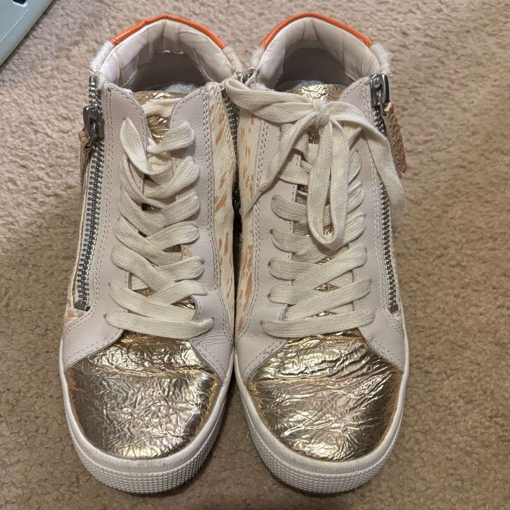 Gold and White Dolce Vita Sneakers with Zipper Detail